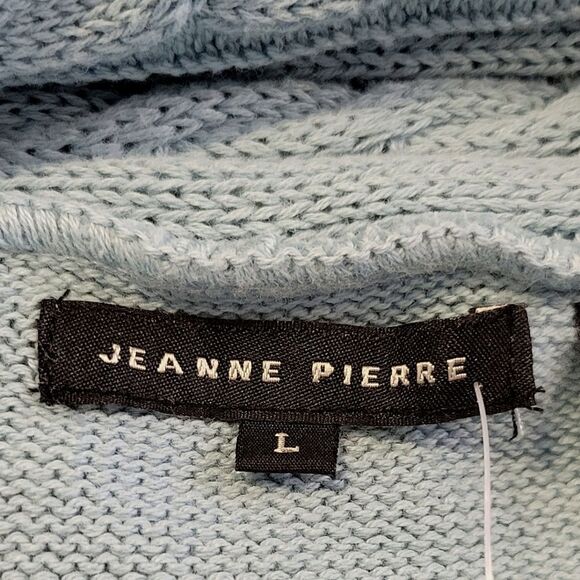 Jeanne Pierre Blizzard Blue  Shawl Cable Stitch Neck Long Sleeve Sweater Size L - Picture 6 of 9